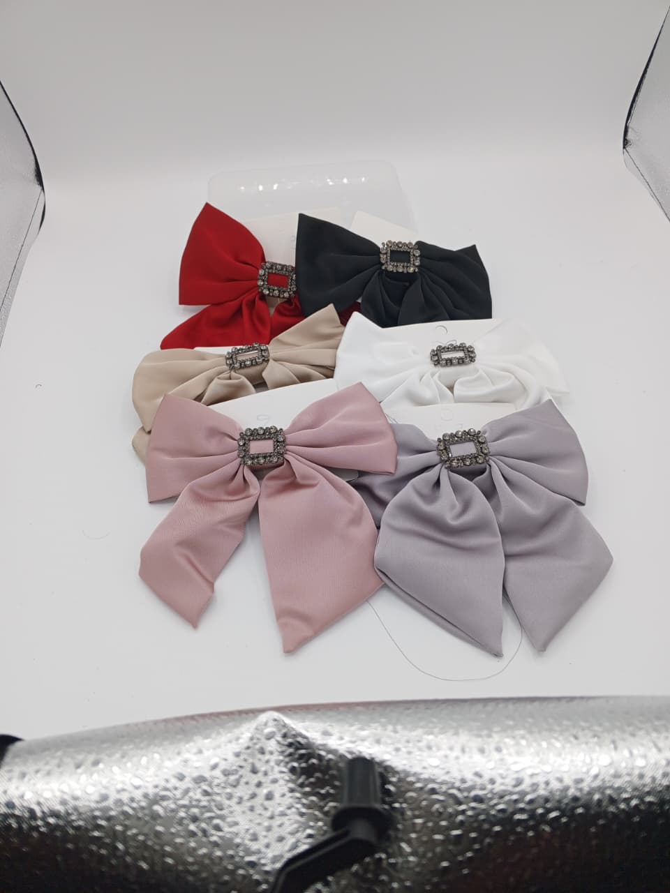 Vintage Satin Bow Hair Clip with Crystal Buckle _ 001