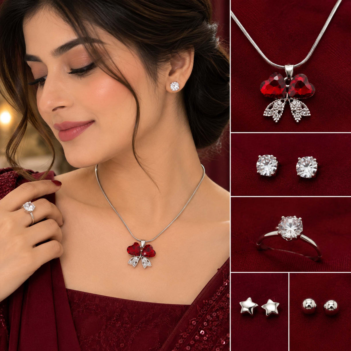 Victorian Crimson Butterfly Crystal Locket Set SL LK_ 002