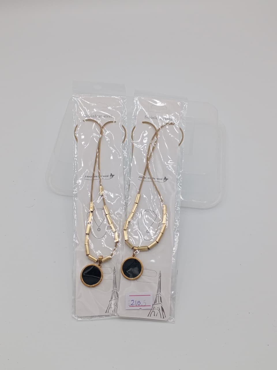 Vintage Gold Bar Chain Necklace with Black Onyx Pendant GD LK_ 010