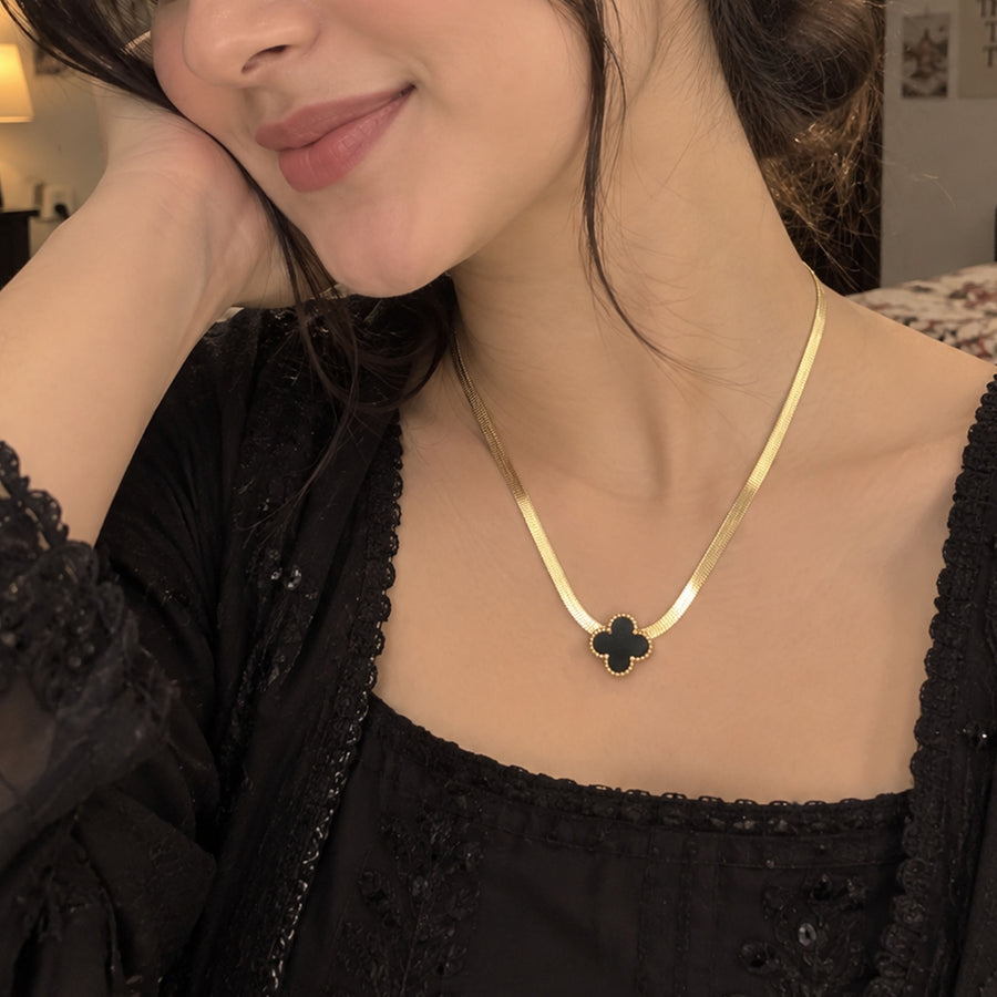 Elegant Golden Tube Beaded Chain Locket – Black Stone LK_ 012