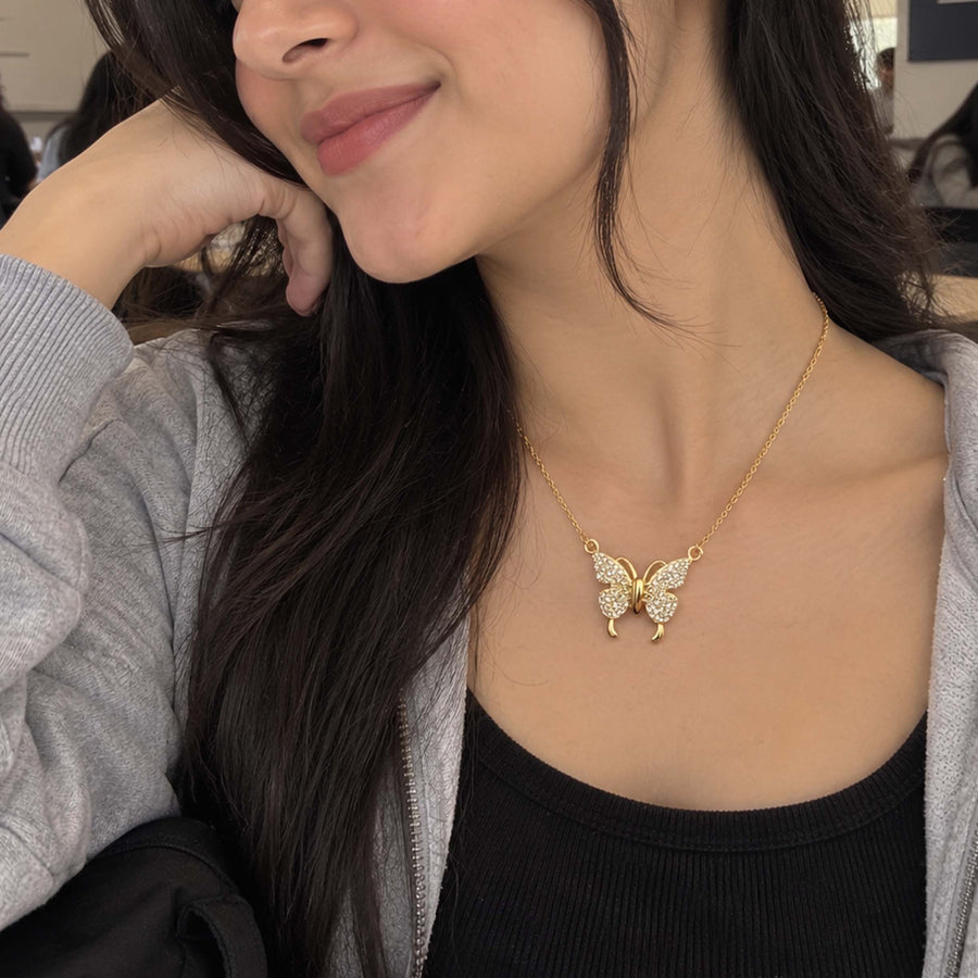 Gold Cable Chain Locket – Sparkling Butterfly Pendant GD LK_ 019