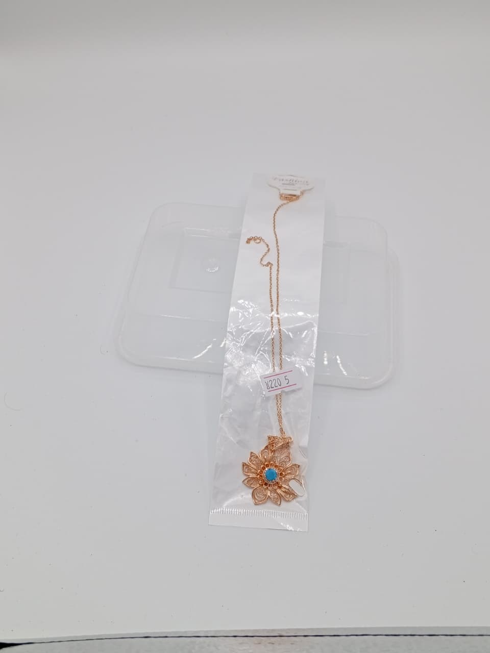 Rose Gold Chain Locket – Blue Stone Flower Charm GD LK_ 023