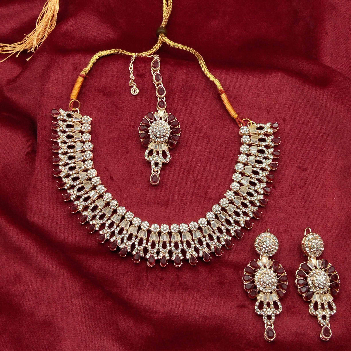 Victorian Crystal Teardrop Fringe Necklace Set GD_ NK 002