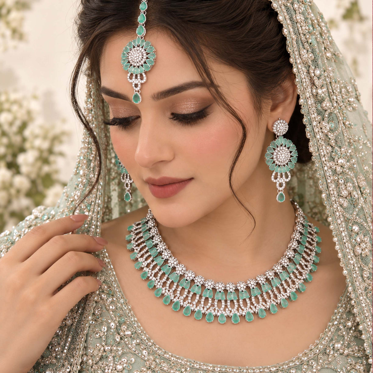 Victorian Crystal Teardrop Fringe Necklace Set GD_ NK 002