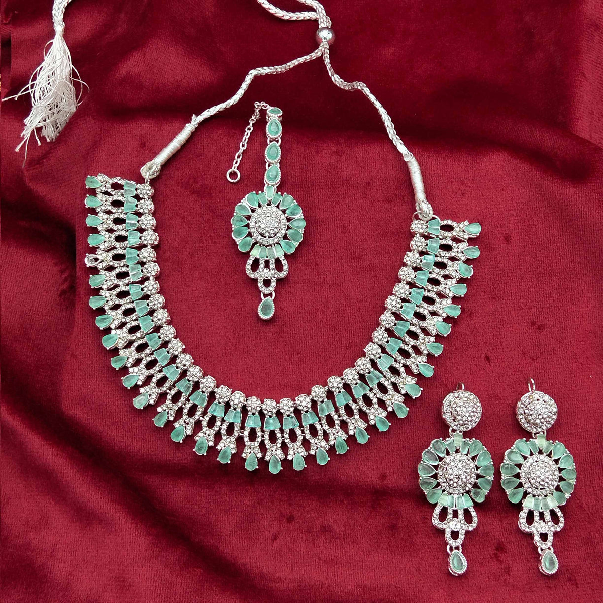 Victorian Crystal Teardrop Fringe Necklace Set GD_ NK 002