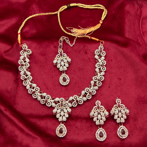 Crown Jewel V-Shaped Floral Zircon Necklace Set GD_ NK 003