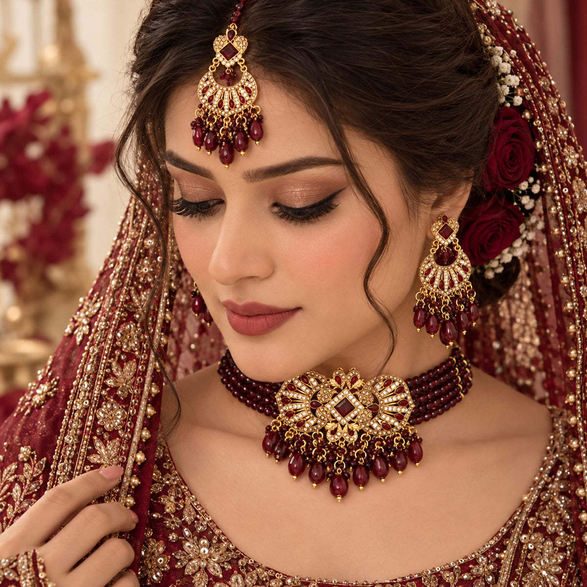 Monarch Royal Filigree Beaded Choker Set GD_ NK 004