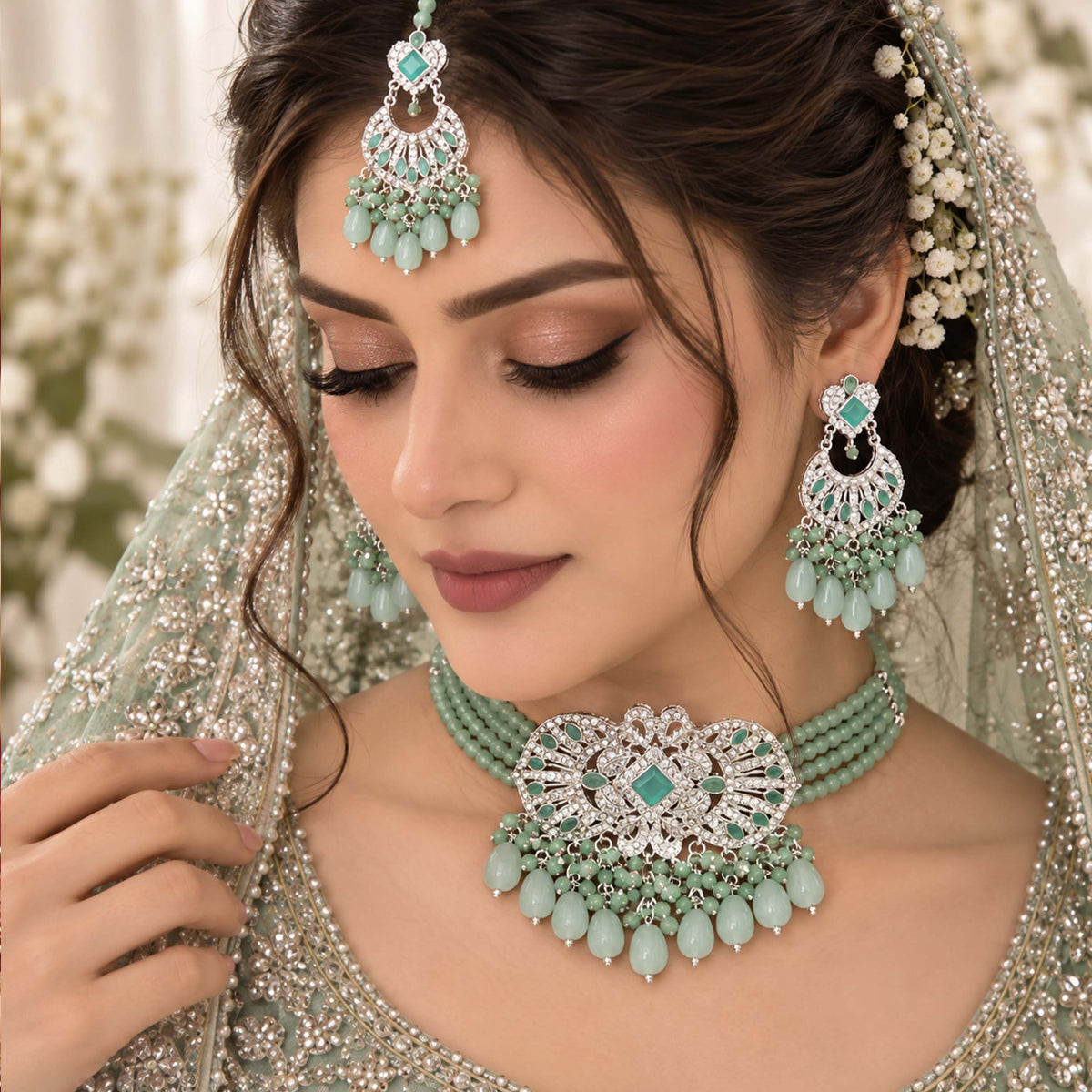 Monarch Royal Filigree Beaded Choker Set GD_ NK 004
