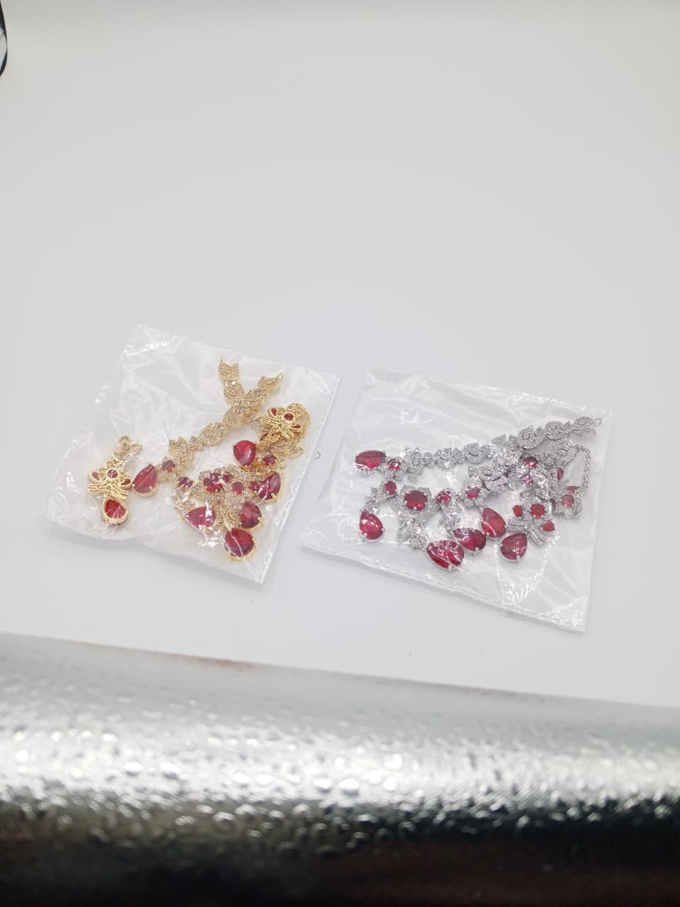 Regal 24K Gold Plated Ruby Droplet Necklace Set GD_ NK 006