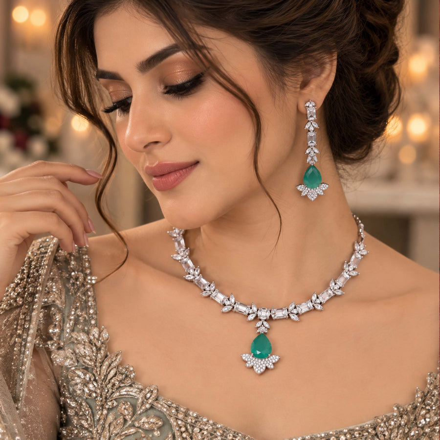 Regal 24K Gold Plated Mint Crystal Necklace Set GD_ NK 007