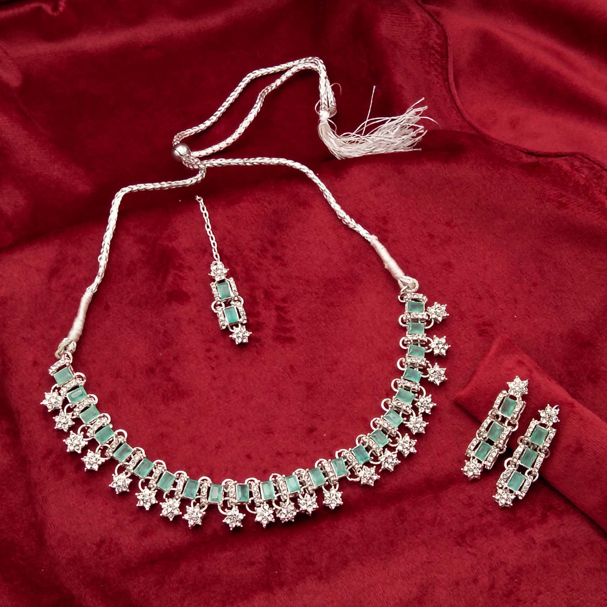 Geometric Emerald-Cut Gemstone Necklace Set GD_ NK 009