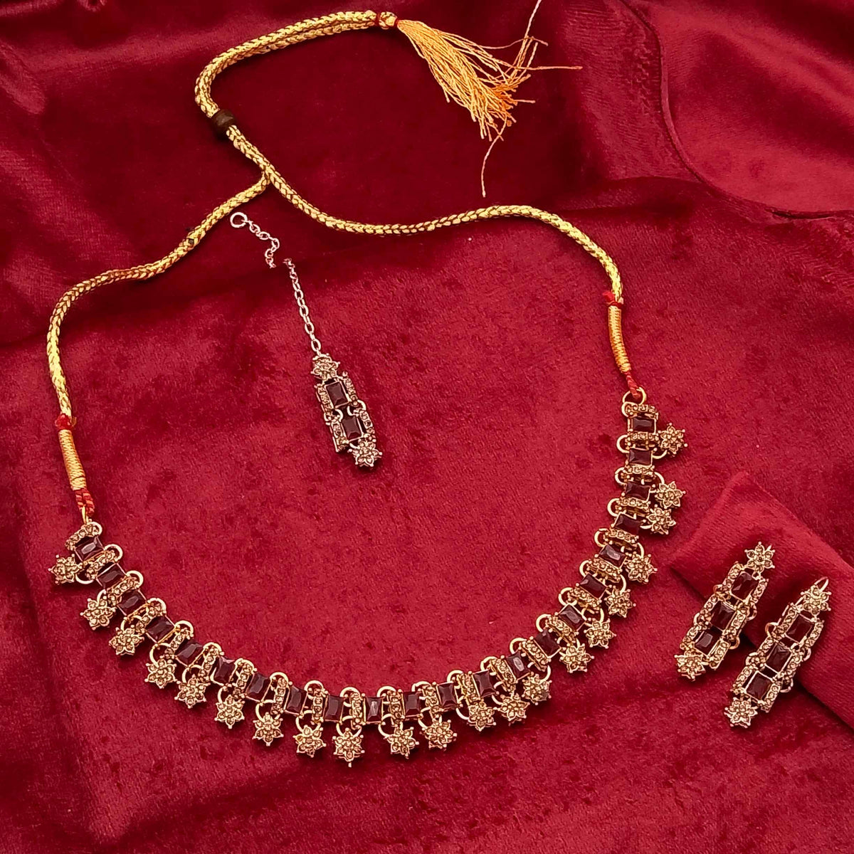 Geometric Emerald-Cut Gemstone Necklace Set GD_ NK 009