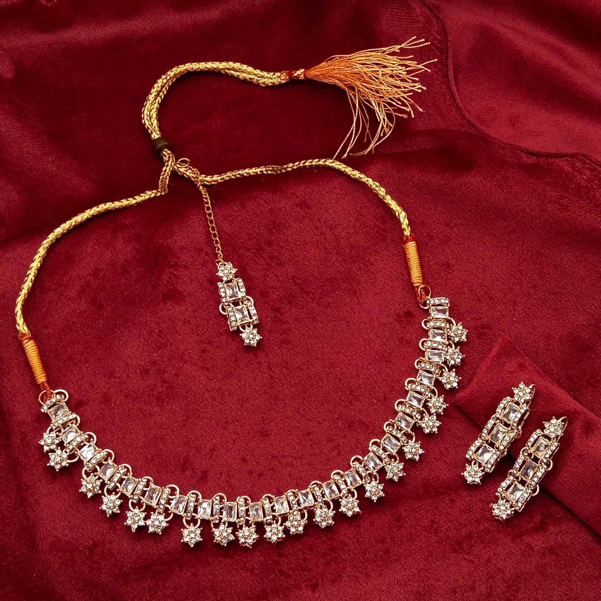 Geometric Emerald-Cut Gemstone Necklace Set GD_ NK 009