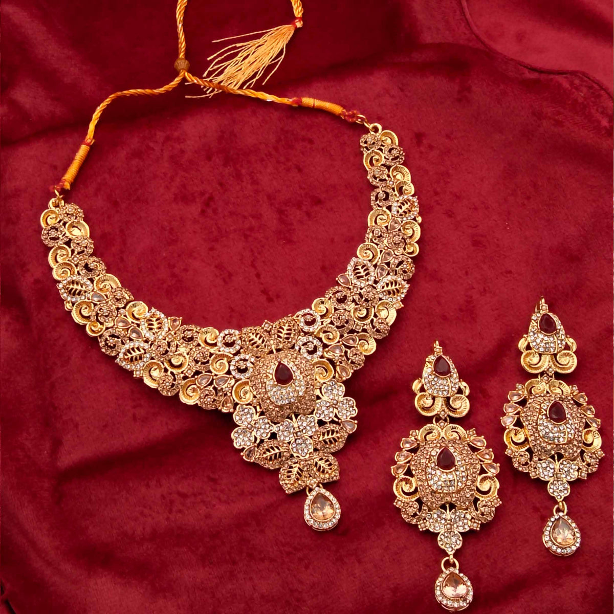 Victorian Filigree Swirl Statement Necklace Set GD_ NK 010