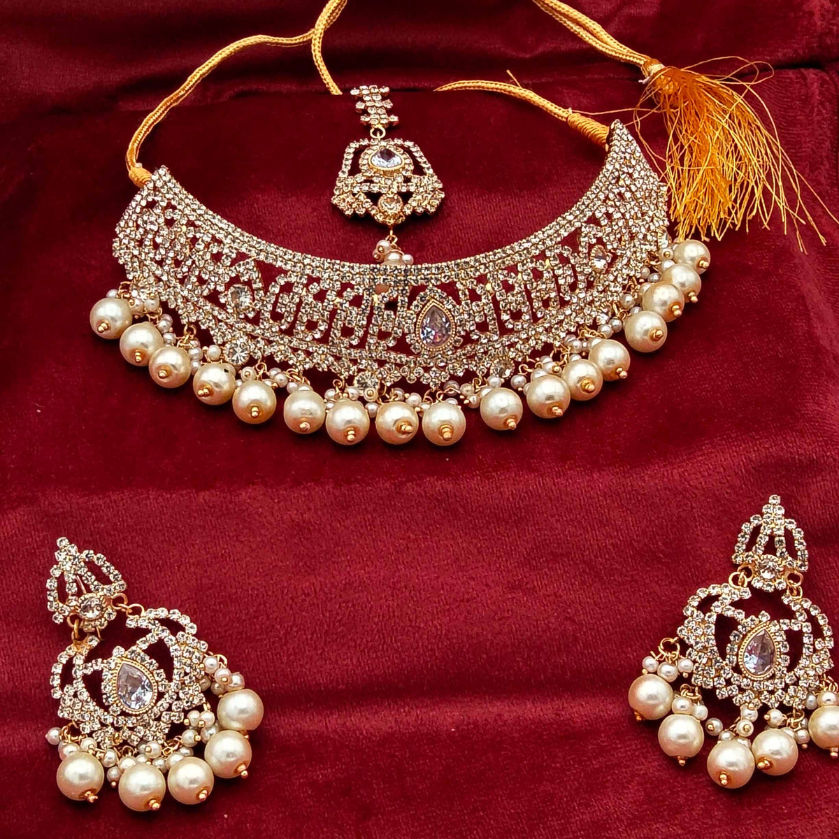 Regal Crystal Mesh Bridal Choker Set GD_ NK 011