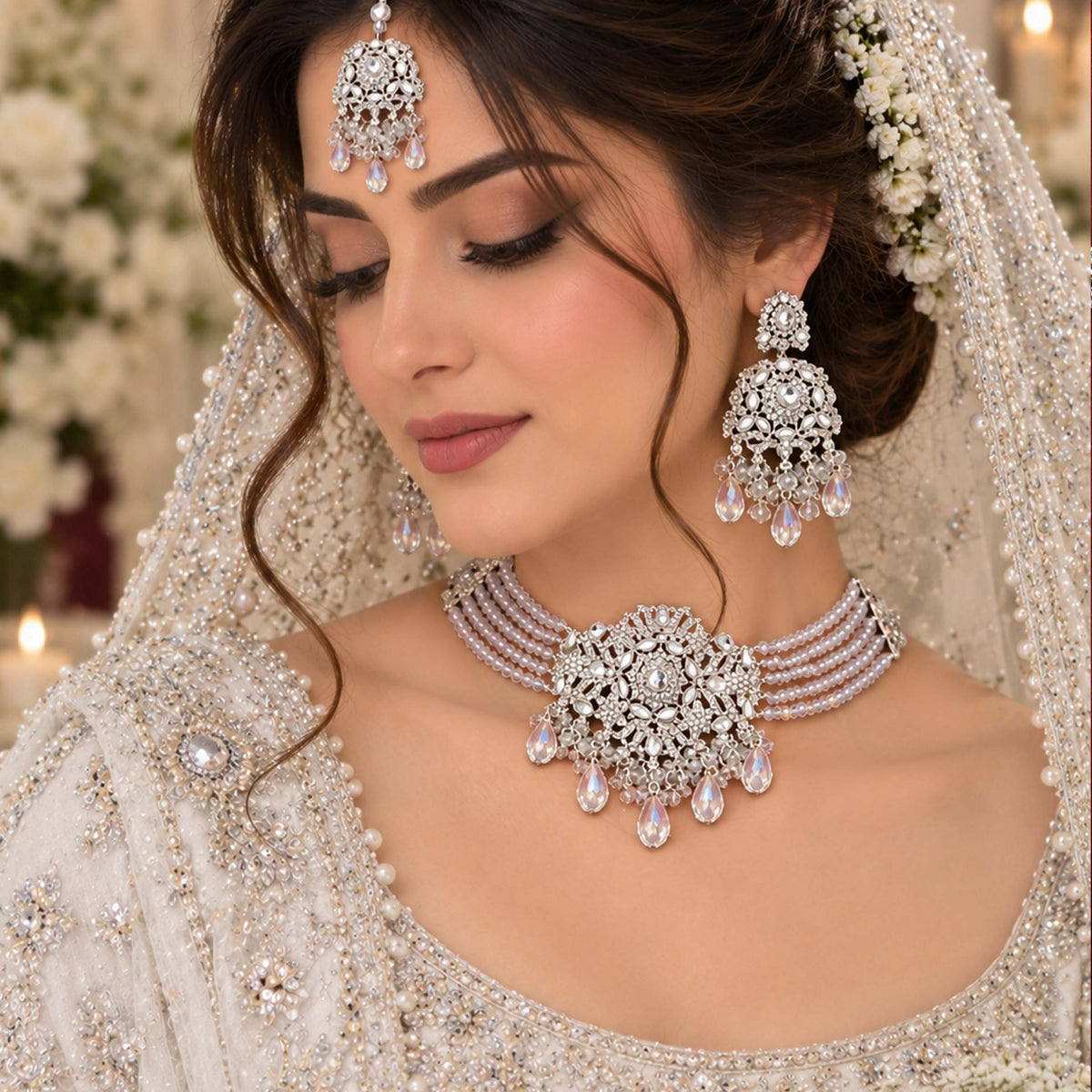 Empress Topaz Crystal Medallion Choker Set GD_ NK 012