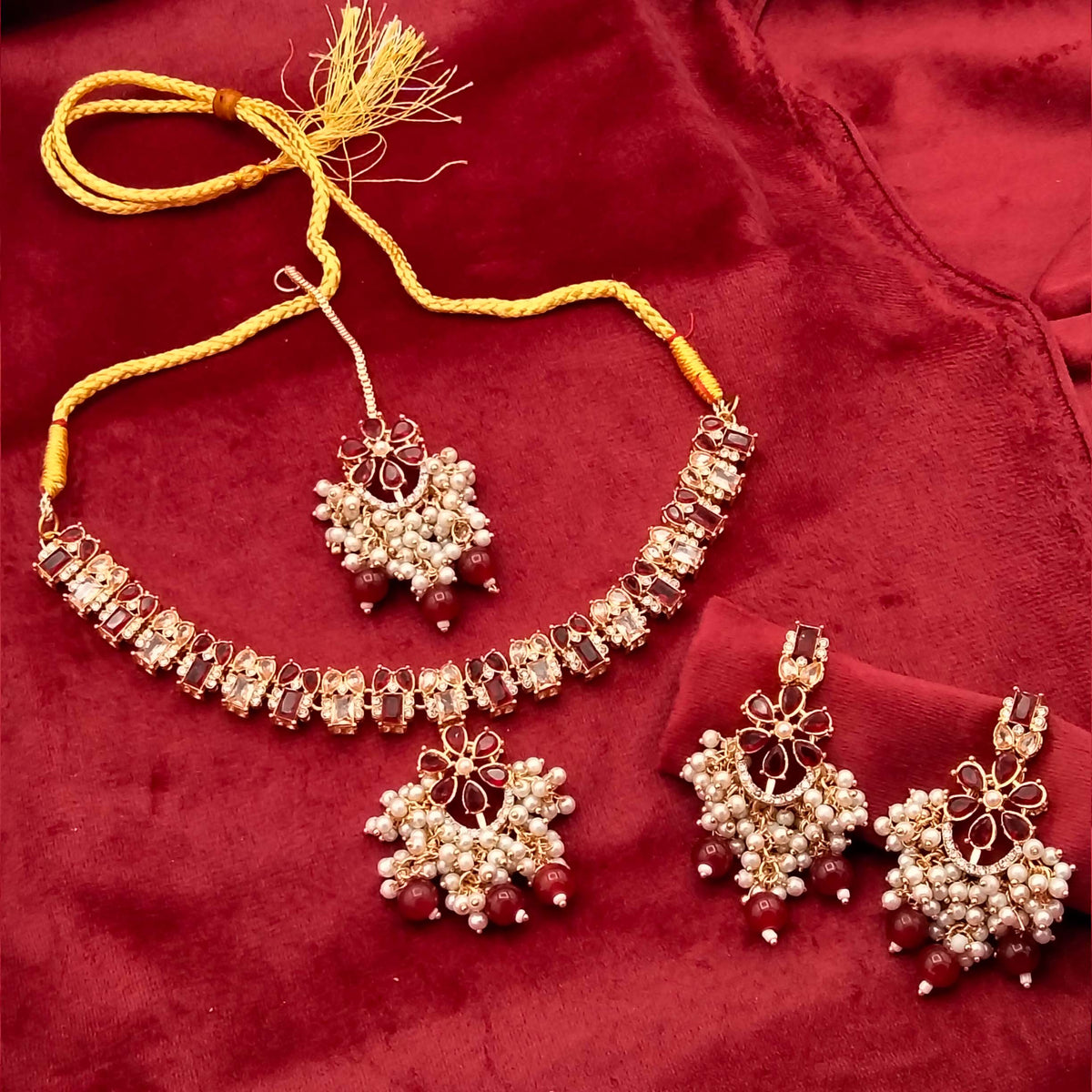 Victorian Floral Navratna Pearl Droplet Set GD_ NK 014