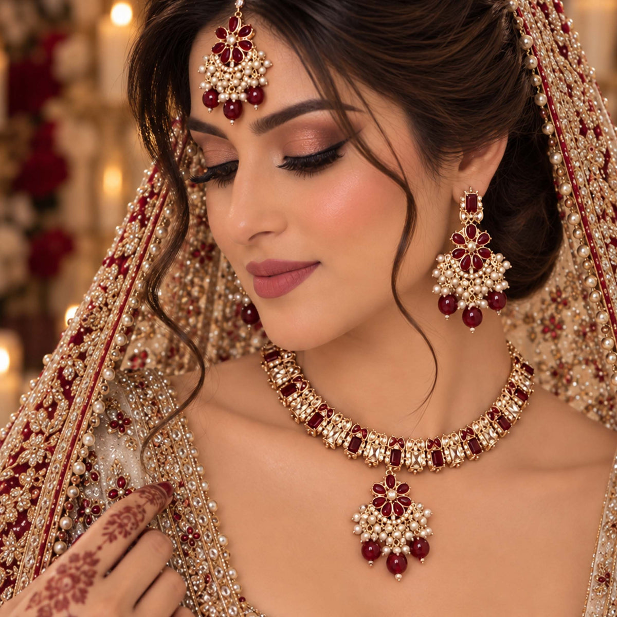 Victorian Floral Navratna Pearl Droplet Set GD_ NK 014