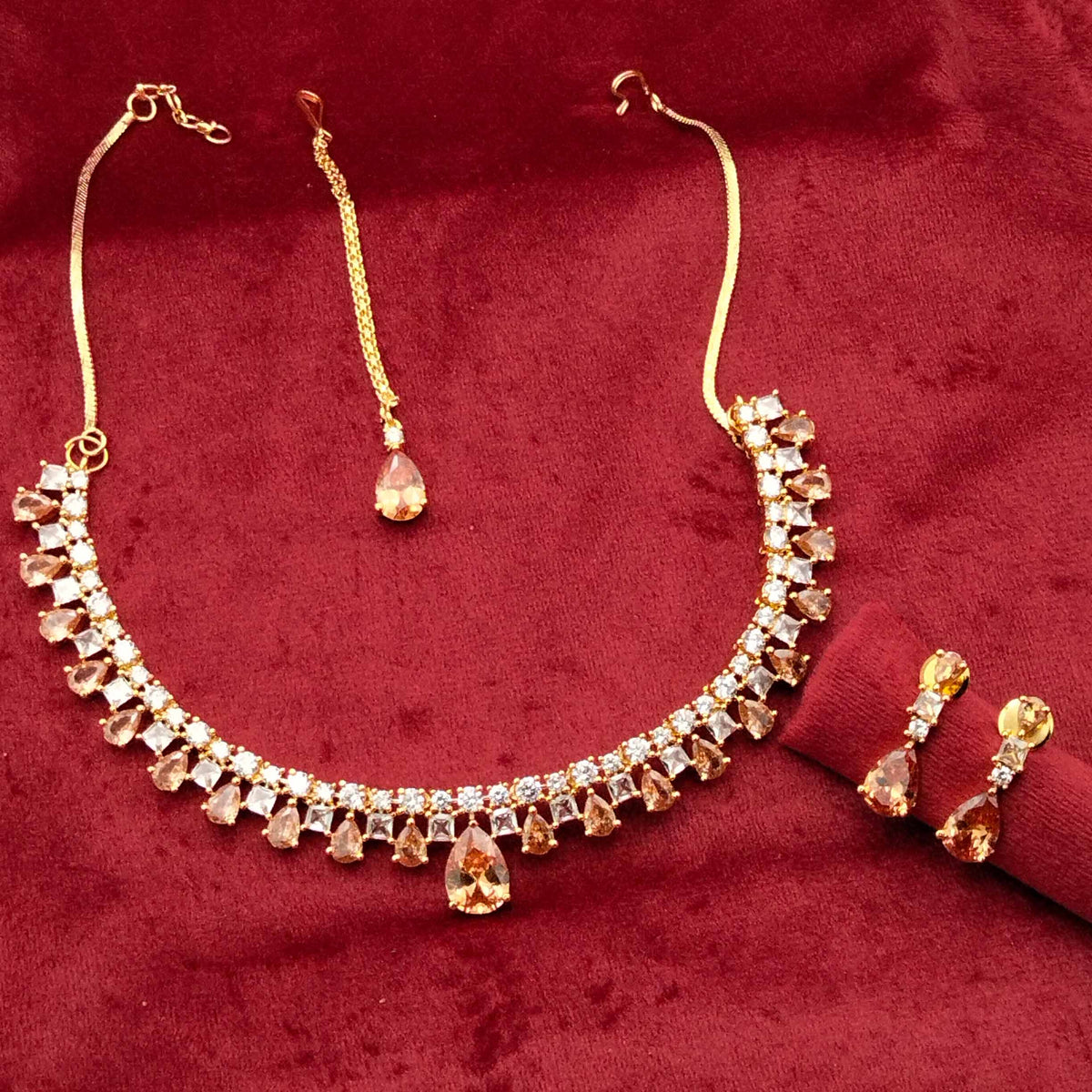 Regal 24K Gold Plated Crystal Teardrop Necklace Set GD_ NK 015
