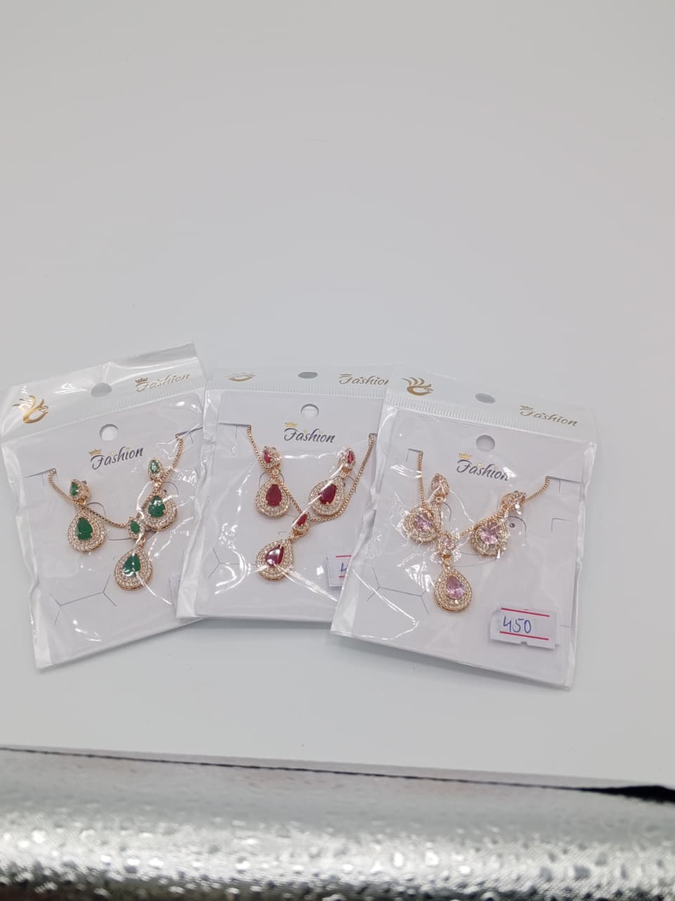Victorian Teardrop Solitaire Halo Pendant Set GD_ NK 017