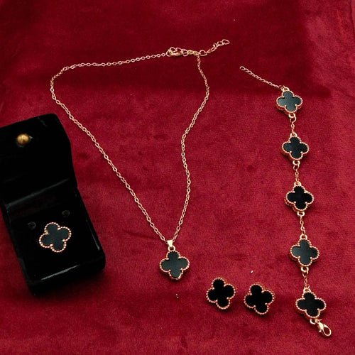 Classic Four-Leaf Clover Motif Stainless Steel Set GD_ NK 021