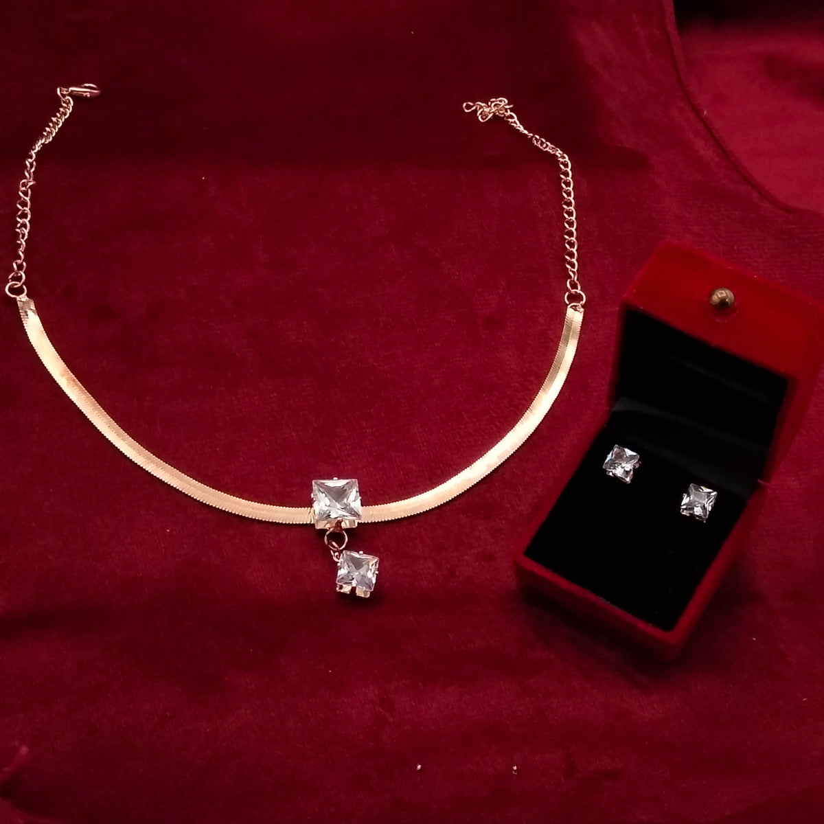 Imperial Princess-Cut Zircon Drop Chain Set GD_ NK 022