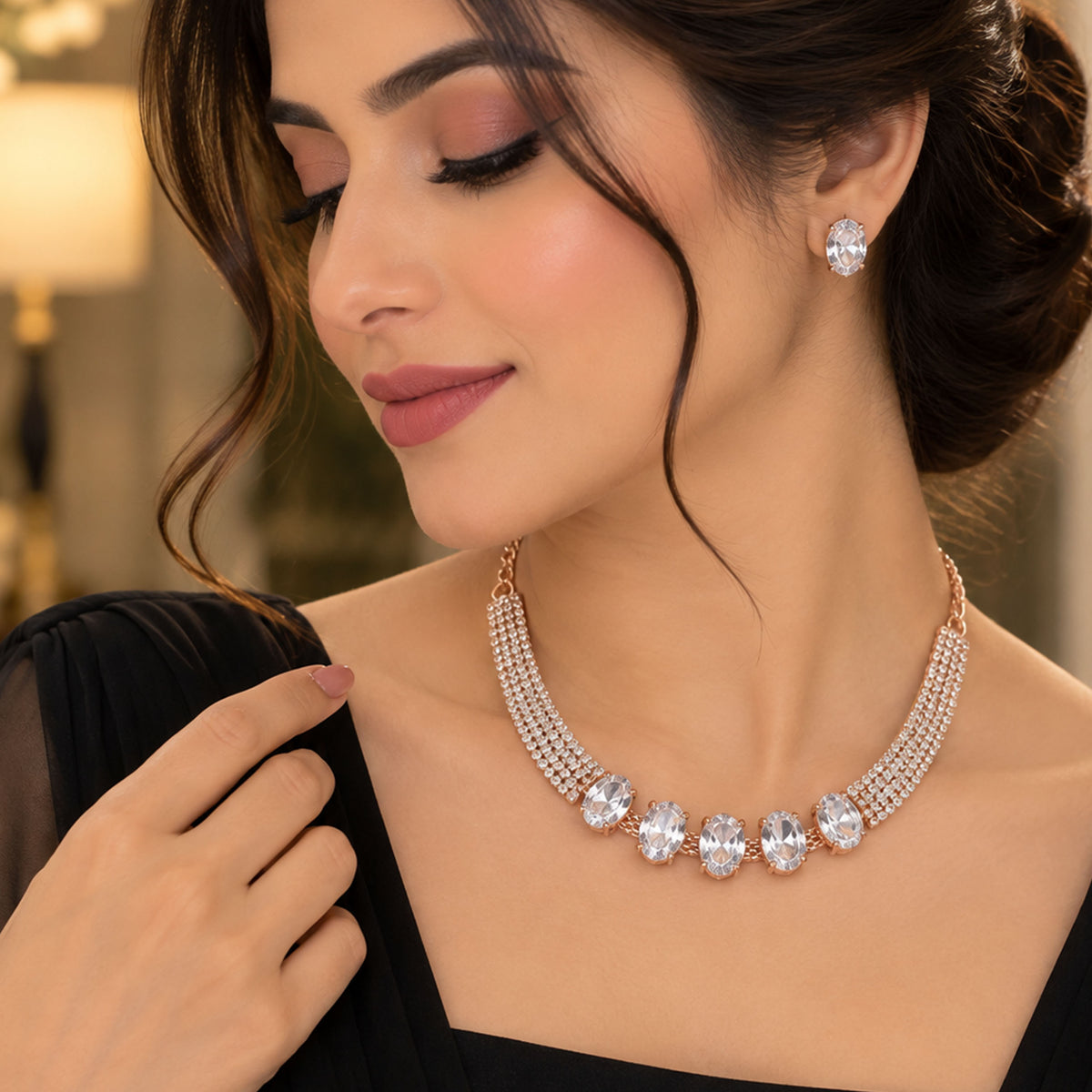 Imperial Micro-Pave Crystal Band Necklace Set GD_ NK 024