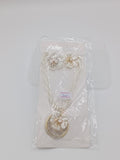 Victorian Crescent Moon Pearl Strand Floral Necklace Set GD_ NK 025