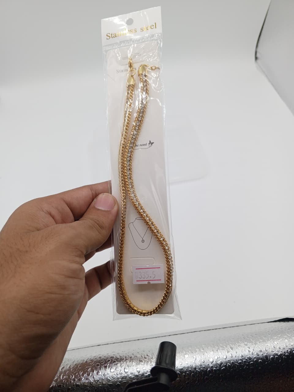 Classic Stainless Steel Crystal Embedded Curb Chain GD_ 001