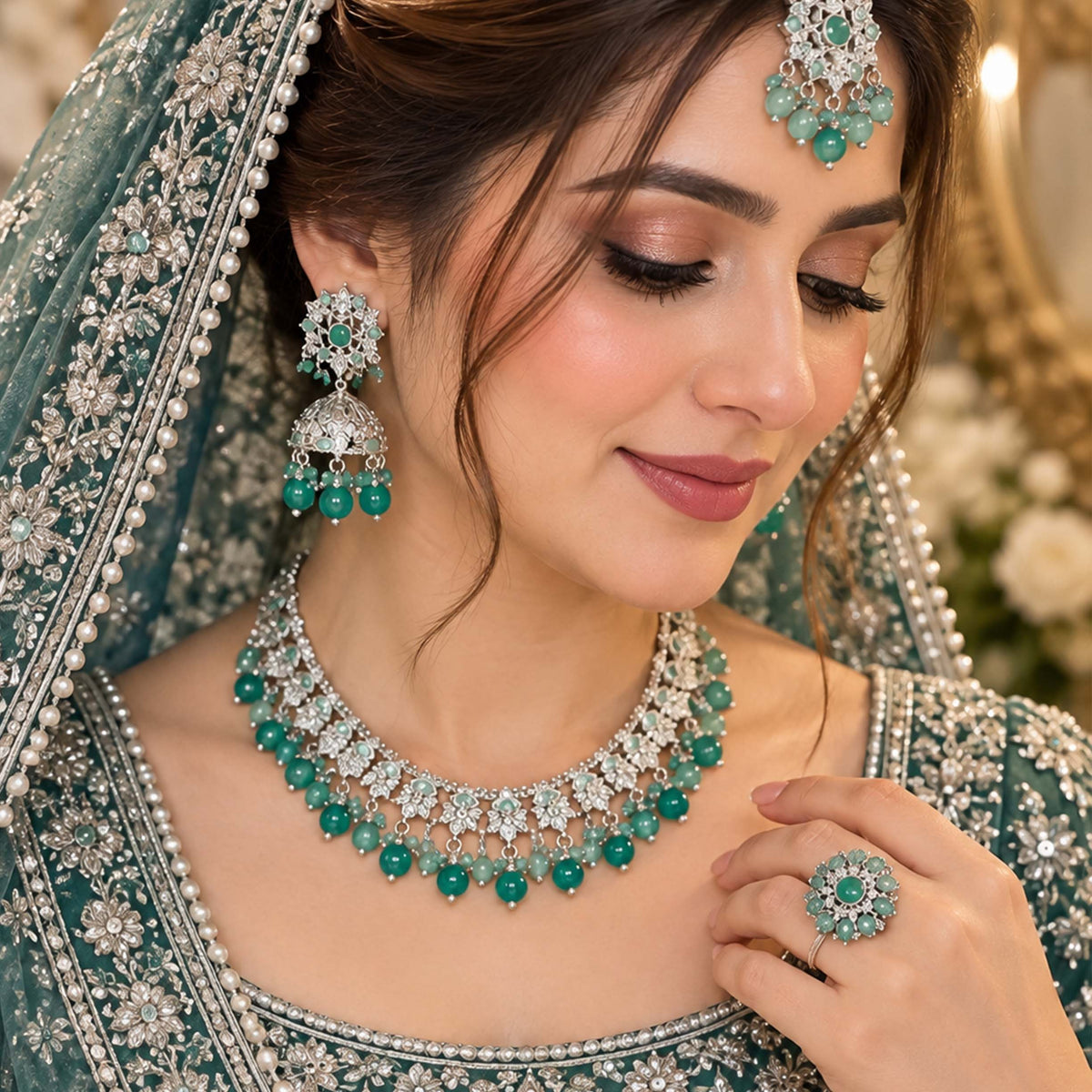 Gujrati Lightweight Silver Polish Necklace Set_ NK 027