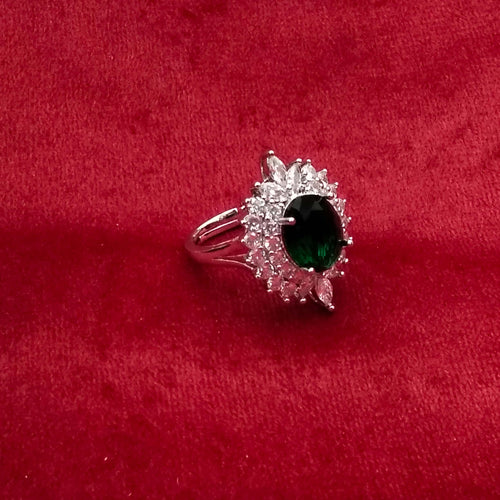 Adjustable Elegant Silver Finish Ring – Emerald Green CZ Stone SL RNG_ 001