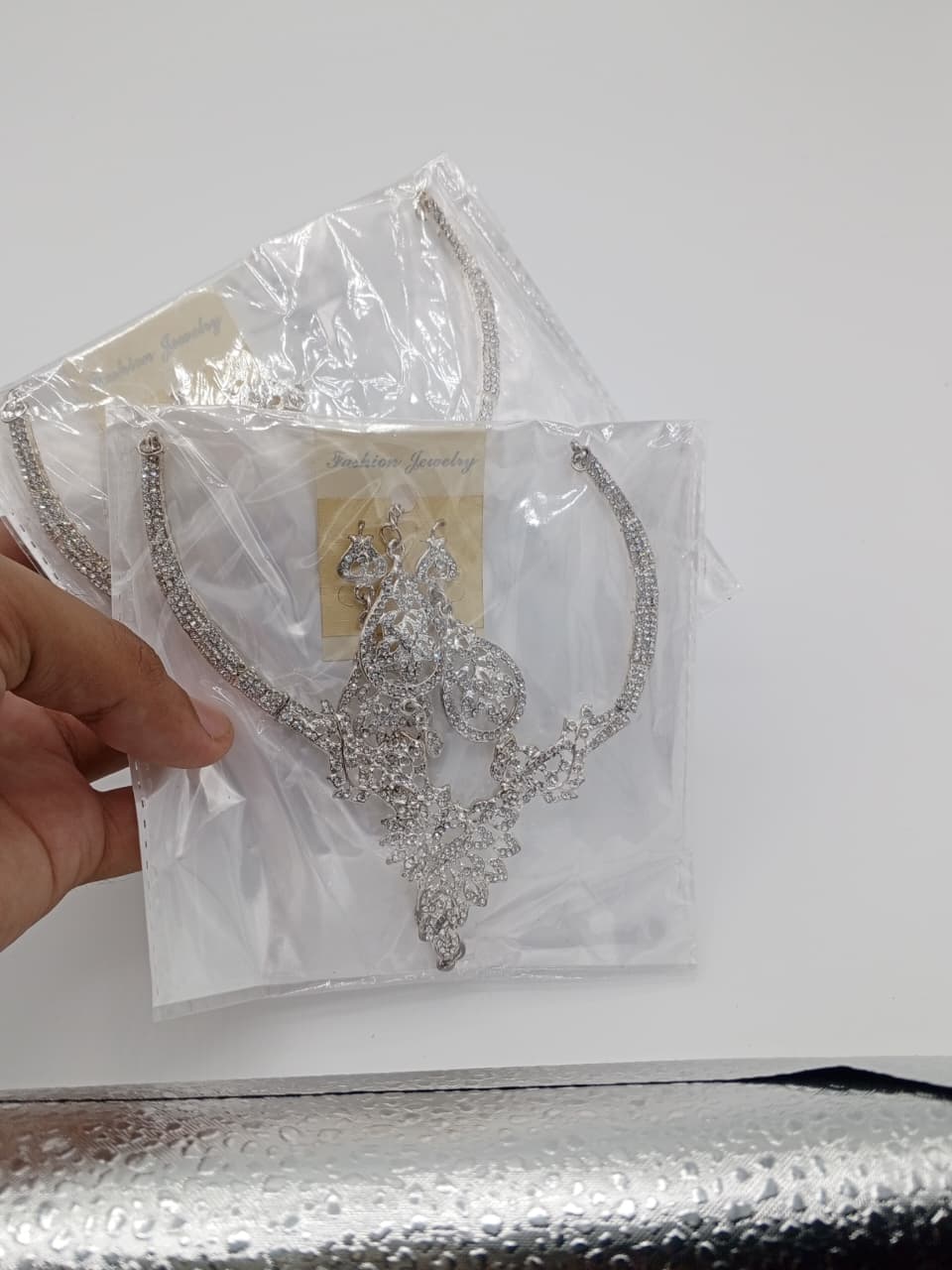 Victorian Cascading V-Shape Crystal Necklace Set GD_ NK 020